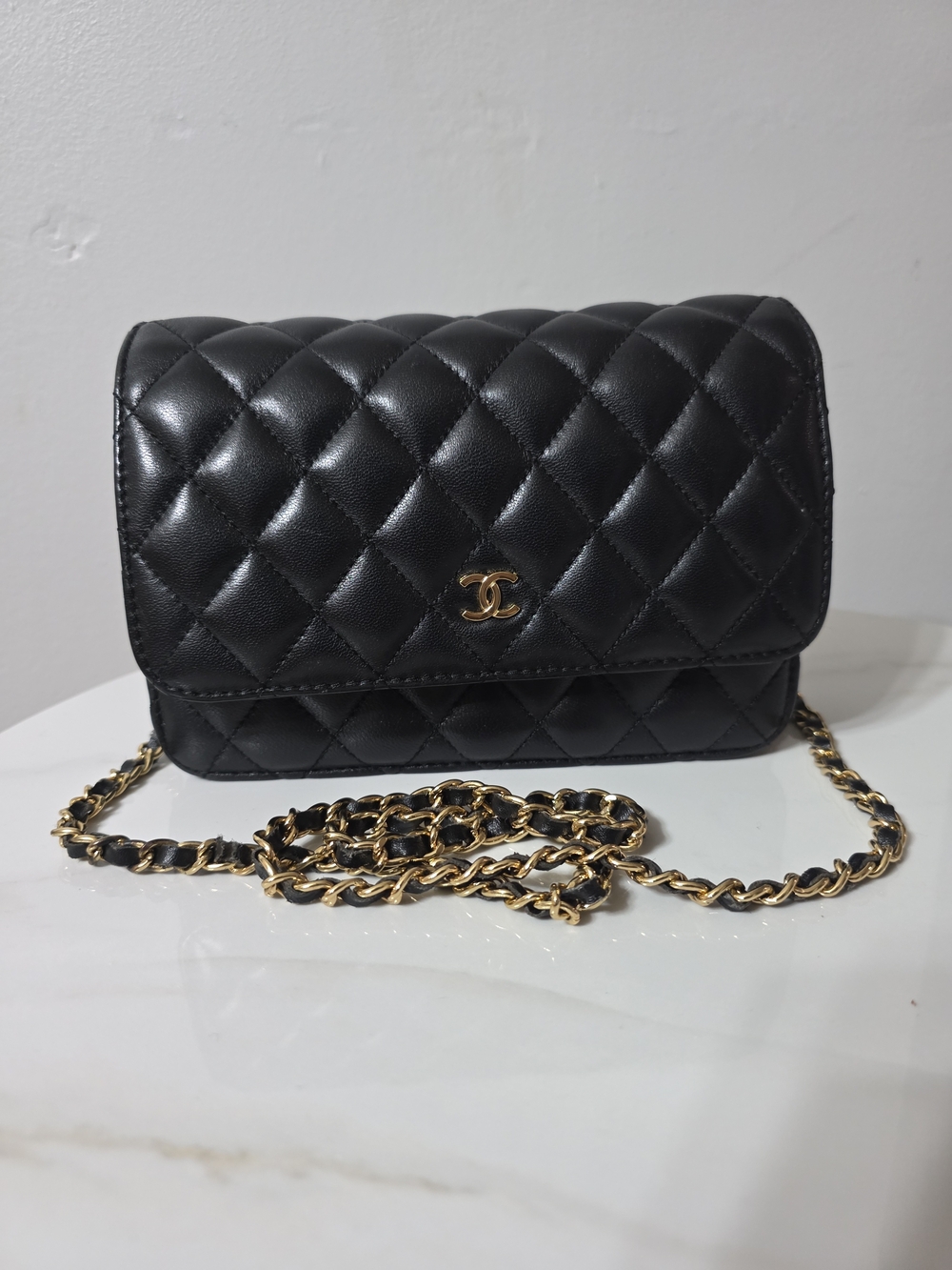 Chanel Black Quilted Leather Chain Wallet Shoulder Bag